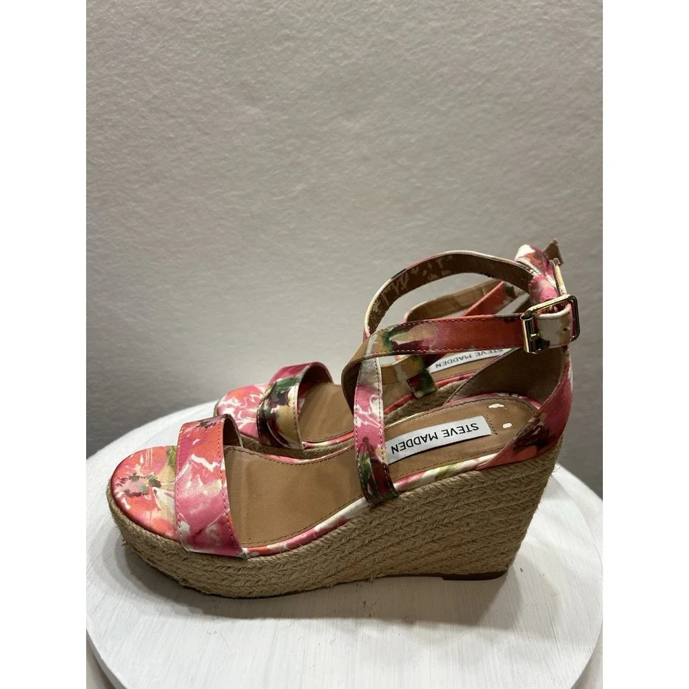 Steve Madden Montauk Espadrille Platform Wedge Fabric Sandals Floral Size 6.5